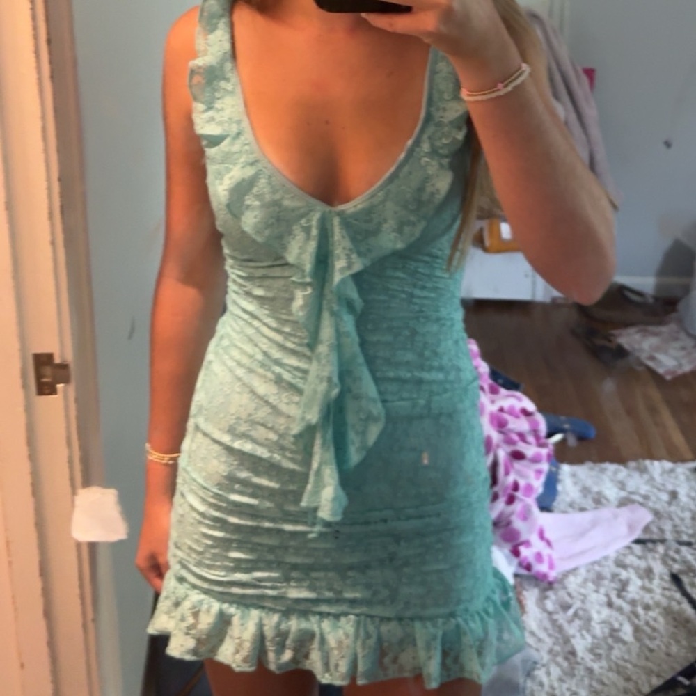 White Fox Boutique Aqua Lace Mini Dress